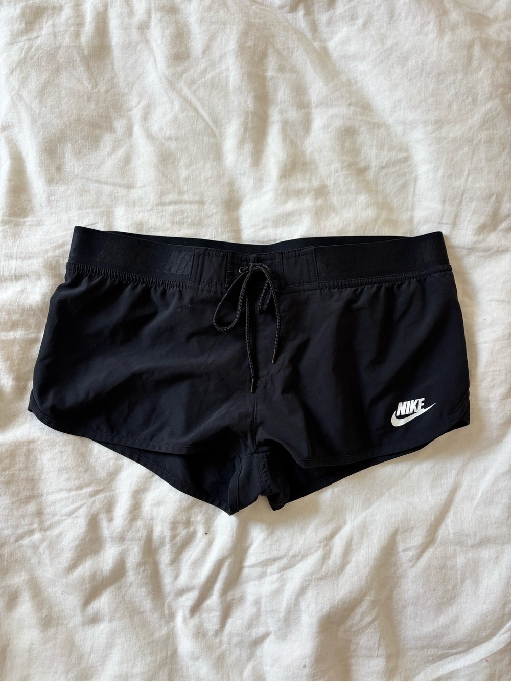 Nike Black Women's Athletic Running Shorts with White Logo